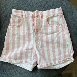 Zara Pink/White Striped HighWaist Denim Shorts